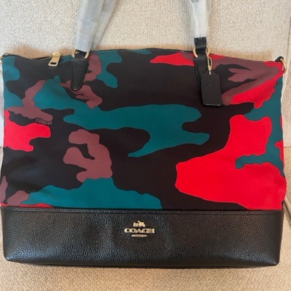NWT Black/Red/Teal Camo Coach Tote Bag